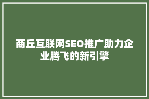 商丘互联网SEO推广助力企业腾飞的新引擎