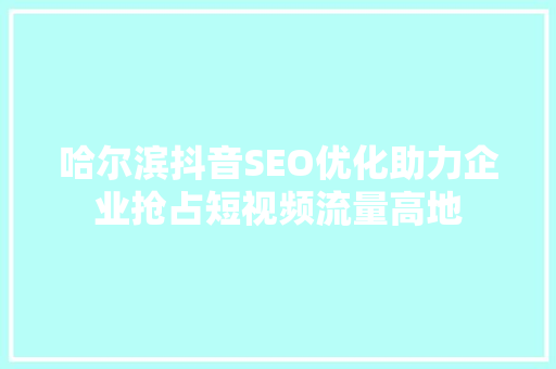 哈尔滨抖音SEO优化助力企业抢占短视频流量高地