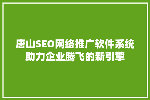 唐山SEO网络推广软件系统助力企业腾飞的新引擎
