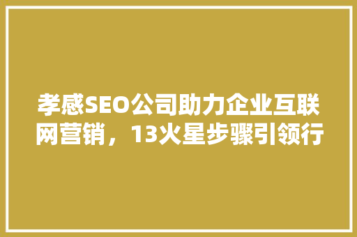 孝感SEO公司助力企业互联网营销，13火星步骤引领行业新风向