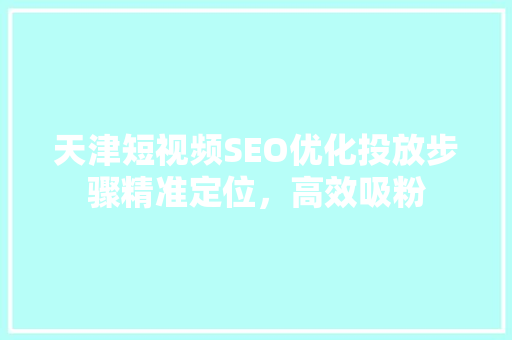 天津短视频SEO优化投放步骤精准定位，高效吸粉