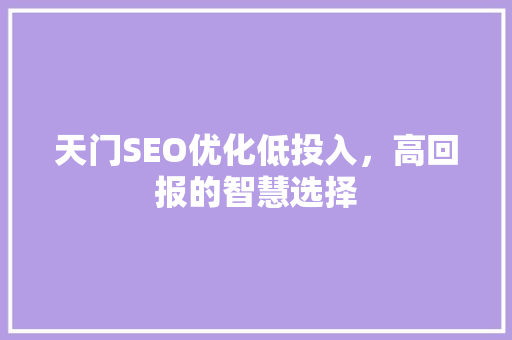 天门SEO优化低投入，高回报的智慧选择