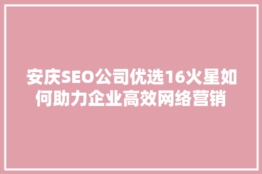 安庆SEO公司优选16火星如何助力企业高效网络营销
