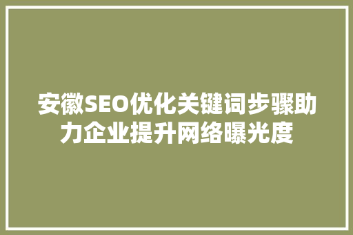 安徽SEO优化关键词步骤助力企业提升网络曝光度