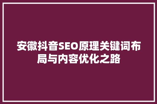 安徽抖音SEO原理关键词布局与内容优化之路