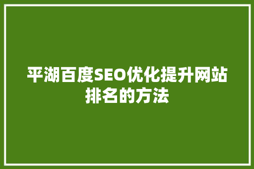 平湖百度SEO优化提升网站排名的方法
