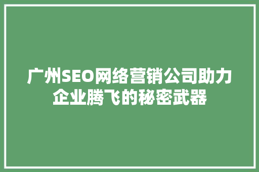 广州SEO网络营销公司助力企业腾飞的秘密武器