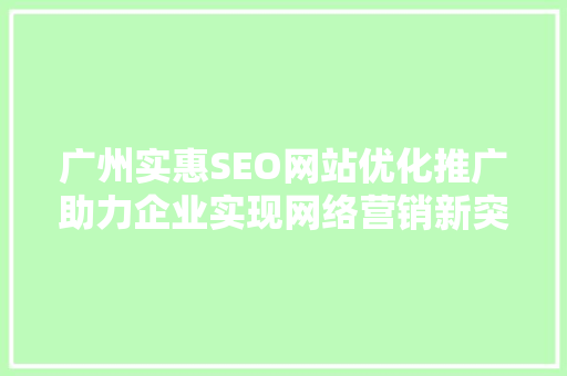 广州实惠SEO网站优化推广助力企业实现网络营销新突破