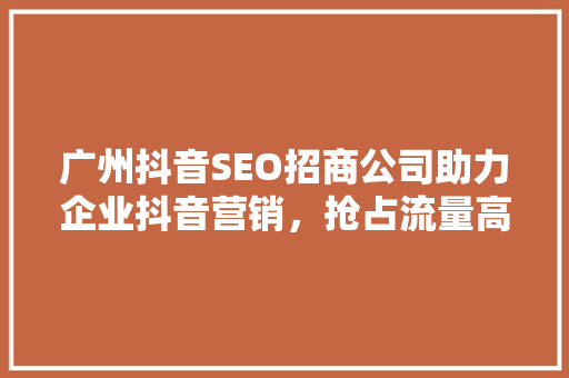 广州抖音SEO招商公司助力企业抖音营销，抢占流量高地