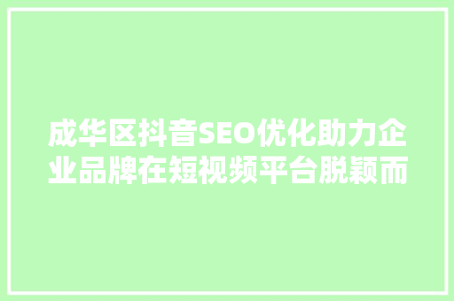 成华区抖音SEO优化助力企业品牌在短视频平台脱颖而出