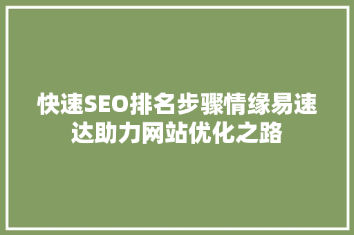 快速SEO排名步骤情缘易速达助力网站优化之路