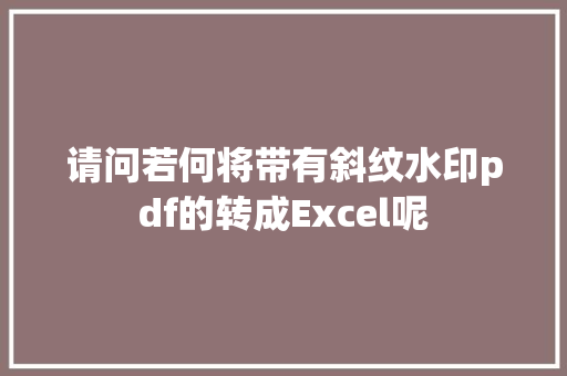 请问若何将带有斜纹水印pdf的转成Excel呢