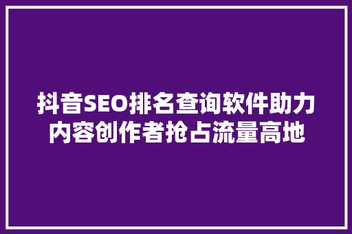 抖音SEO排名查询软件助力内容创作者抢占流量高地