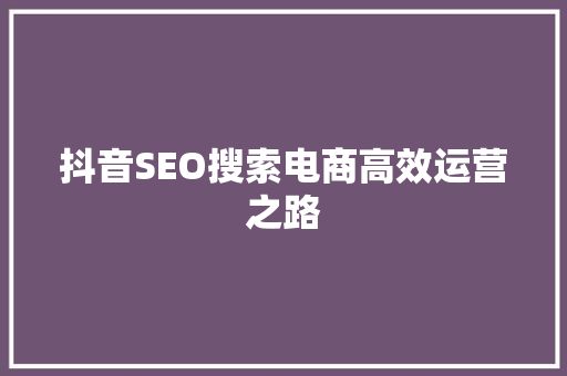 抖音SEO搜索电商高效运营之路