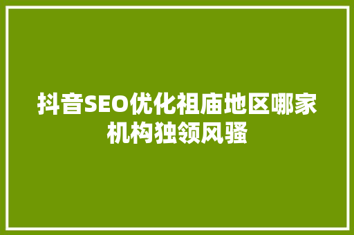 抖音SEO优化祖庙地区哪家机构独领风骚