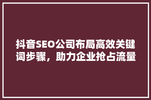 抖音SEO公司布局高效关键词步骤，助力企业抢占流量高地