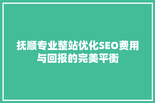 抚顺专业整站优化SEO费用与回报的完美平衡