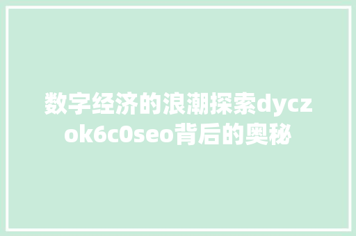 数字经济的浪潮探索dyczok6c0seo背后的奥秘