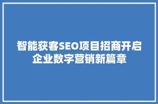 智能获客SEO项目招商开启企业数字营销新篇章