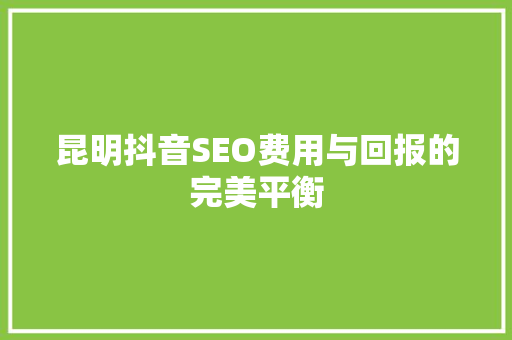 昆明抖音SEO费用与回报的完美平衡