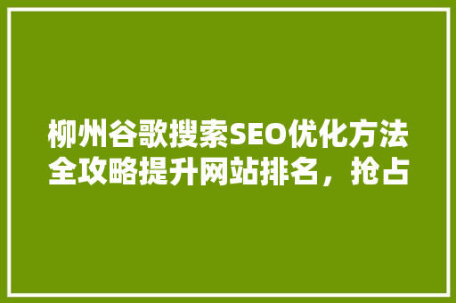 柳州谷歌搜索SEO优化方法全攻略提升网站排名，抢占流量红利