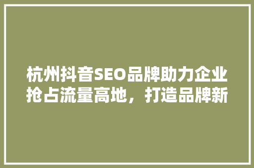杭州抖音SEO品牌助力企业抢占流量高地，打造品牌新辉煌