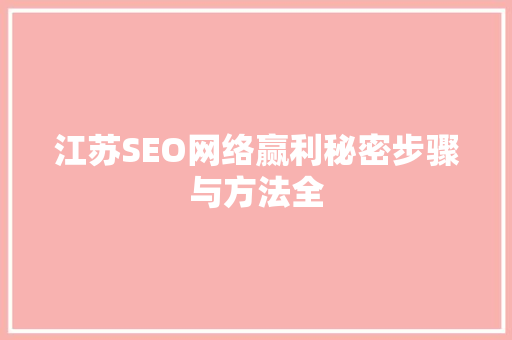 江苏SEO网络赢利秘密步骤与方法全