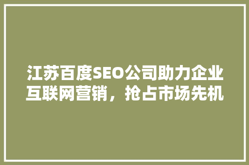 江苏百度SEO公司助力企业互联网营销，抢占市场先机