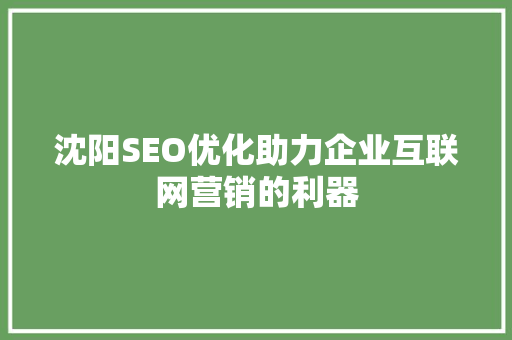 沈阳SEO优化助力企业互联网营销的利器