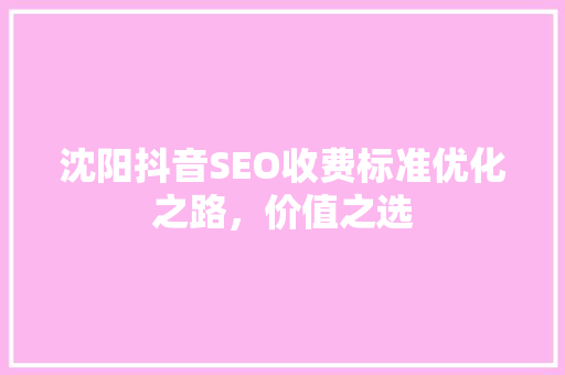 沈阳抖音SEO收费标准优化之路，价值之选