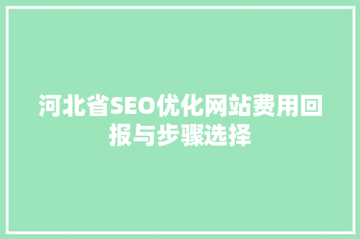河北省SEO优化网站费用回报与步骤选择