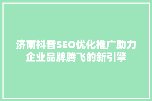 济南抖音SEO优化推广助力企业品牌腾飞的新引擎