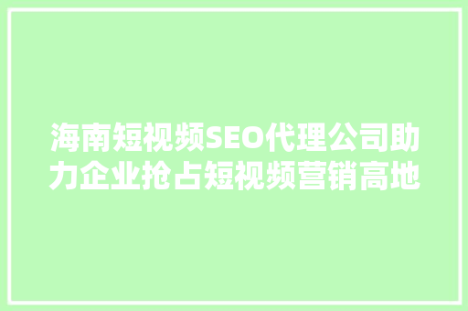 海南短视频SEO代理公司助力企业抢占短视频营销高地