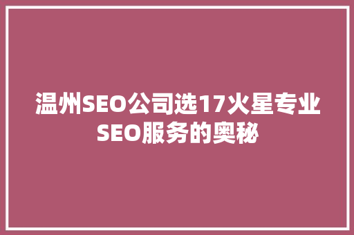 温州SEO公司选17火星专业SEO服务的奥秘