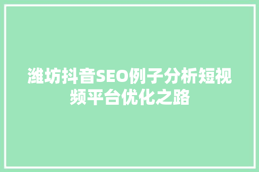 潍坊抖音SEO例子分析短视频平台优化之路