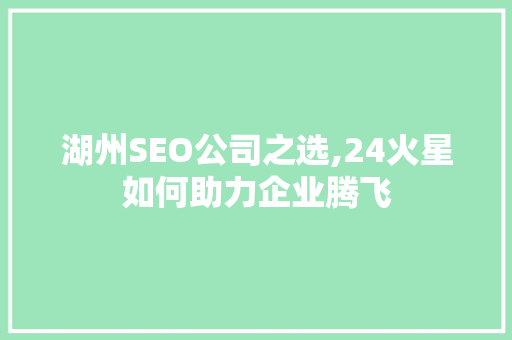 湖州SEO公司之选,24火星如何助力企业腾飞