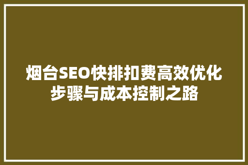烟台SEO快排扣费高效优化步骤与成本控制之路