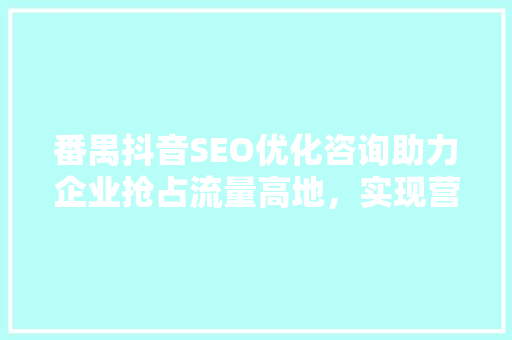 番禺抖音SEO优化咨询助力企业抢占流量高地，实现营销新突破