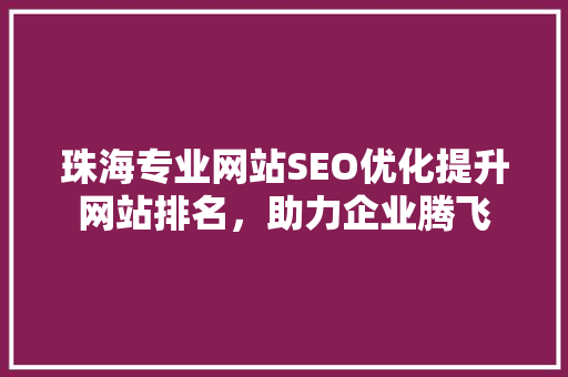 珠海专业网站SEO优化提升网站排名，助力企业腾飞