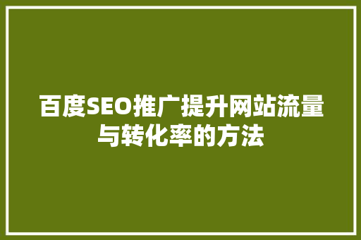 百度SEO推广提升网站流量与转化率的方法