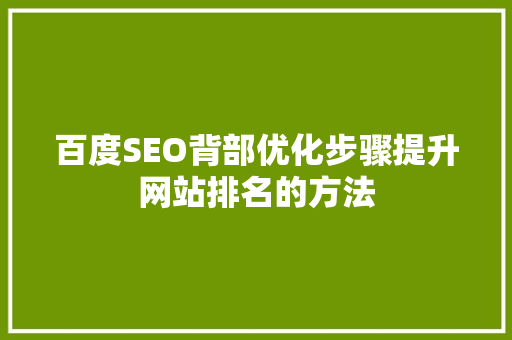 百度SEO背部优化步骤提升网站排名的方法