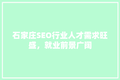 石家庄SEO行业人才需求旺盛，就业前景广阔