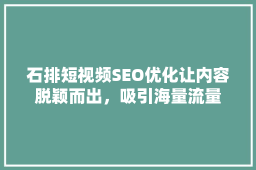 石排短视频SEO优化让内容脱颖而出，吸引海量流量