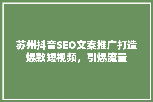 苏州抖音SEO文案推广打造爆款短视频，引爆流量