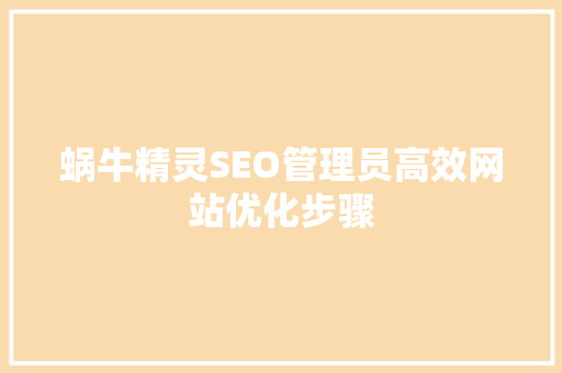 蜗牛精灵SEO管理员高效网站优化步骤