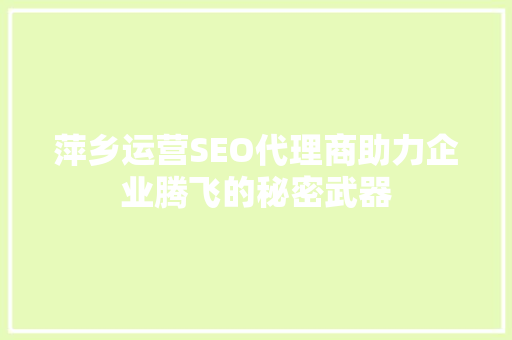 萍乡运营SEO代理商助力企业腾飞的秘密武器