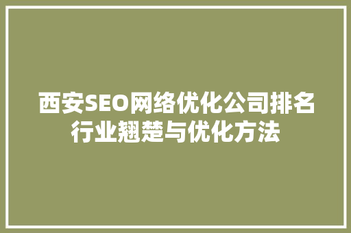 西安SEO网络优化公司排名行业翘楚与优化方法