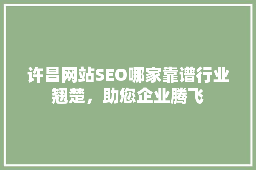 许昌网站SEO哪家靠谱行业翘楚，助您企业腾飞