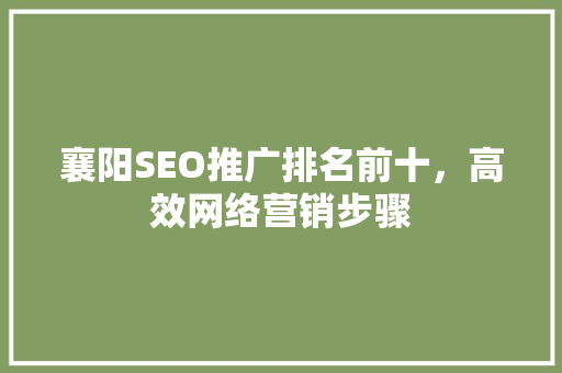 襄阳SEO推广排名前十，高效网络营销步骤