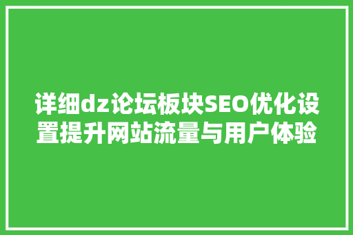 详细dz论坛板块SEO优化设置提升网站流量与用户体验之路